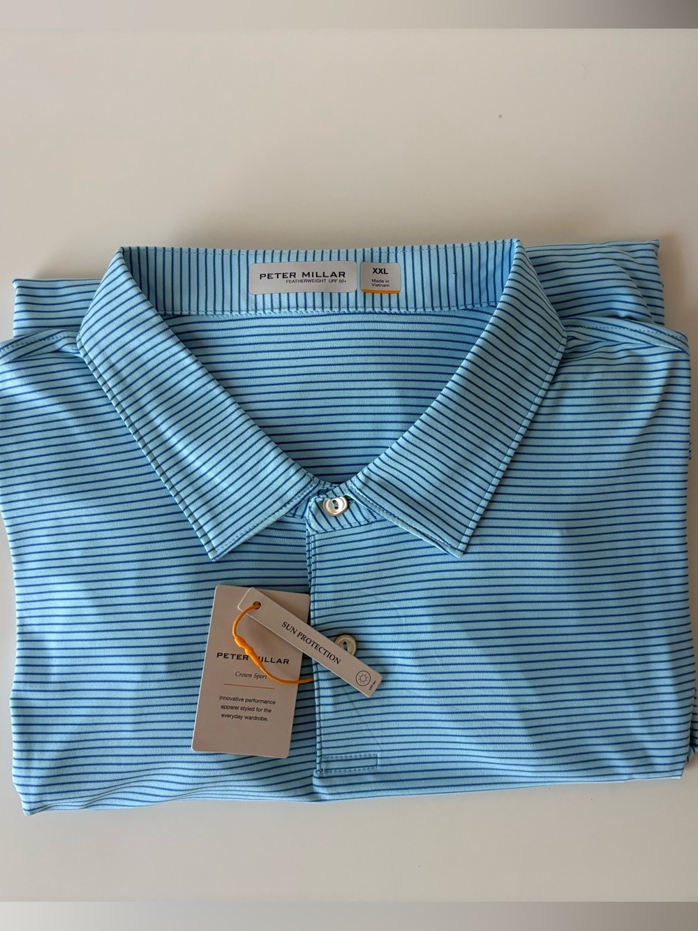 Peter Millar Featherweight UPF 50 Stripe Blue Performance Golf Polo XXL